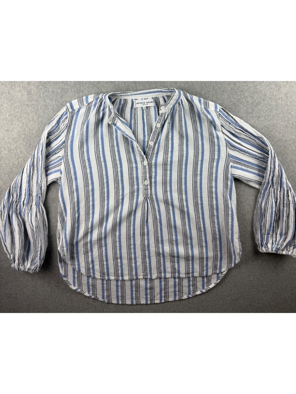 Apiece Apart Blue White Striped Cotton Balloon Sleeve Blouse Top Size 0
